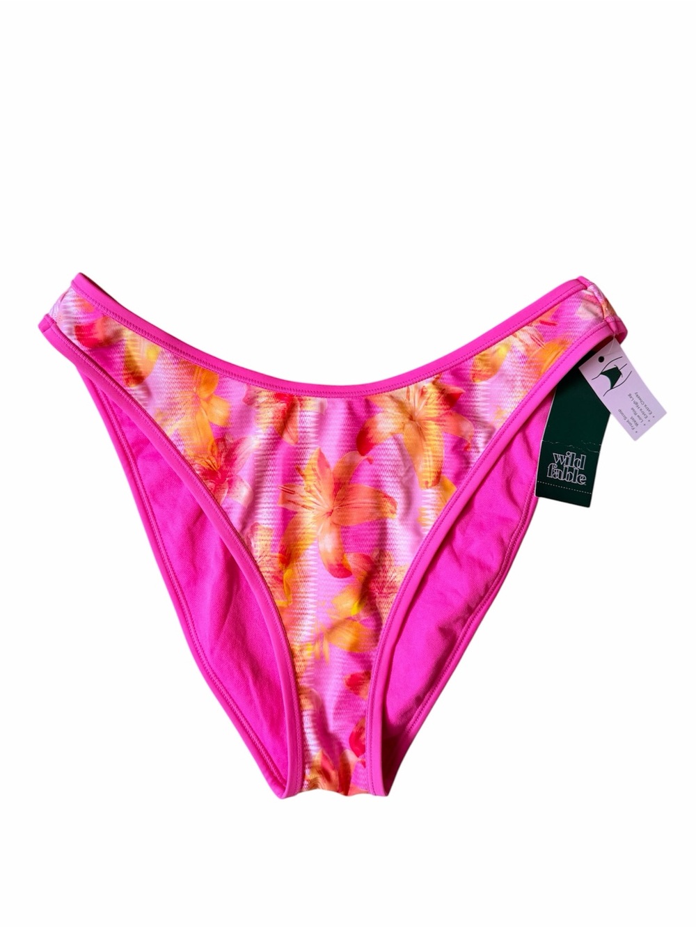 Wild Fable Pink Floral Extra High Leg Cheeky Bikini Bottoms Size M NWT